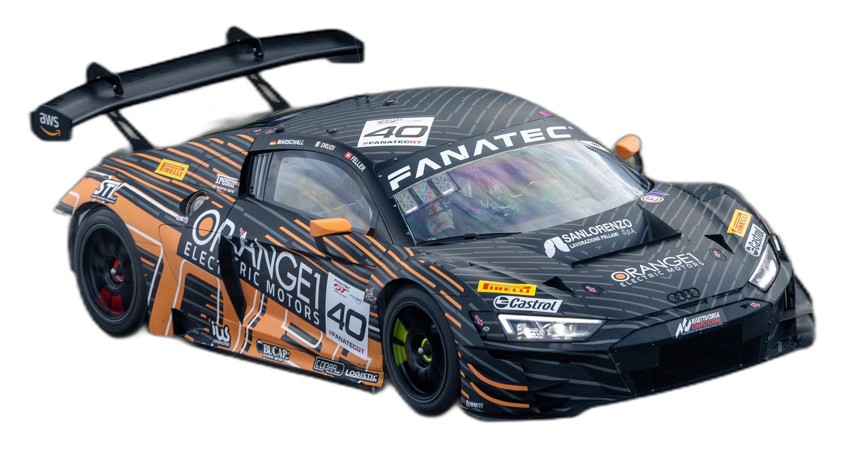 Audi R8 LMS GT3 evo II mit der Startnummer 40 — das Meisterauto 2023 mit Marschall, Drudi und Feller